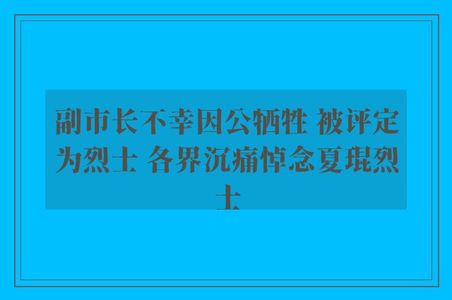 副市长不幸因公牺牲 被评定为烈士 各界沉痛悼念夏琨烈士