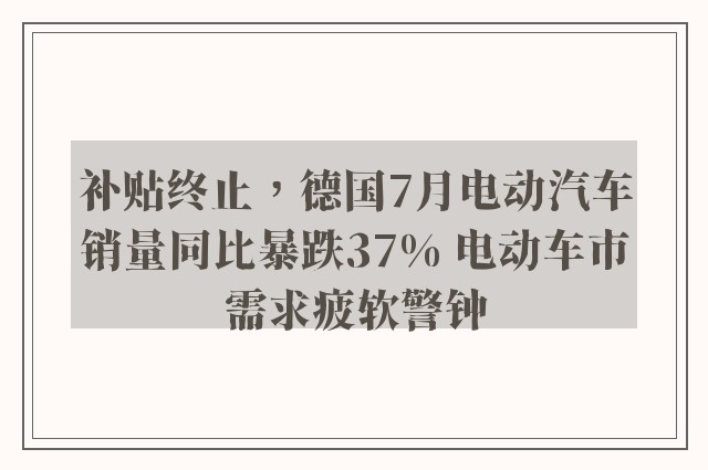 补贴终止，德国7月电动汽车销量同比暴跌37% 电动车市需求疲软警钟