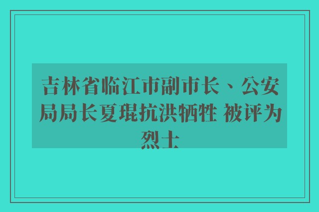 吉林省临江市副市长、公安局局长夏琨抗洪牺牲 被评为烈士