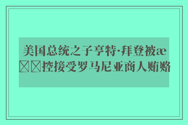 美国总统之子亨特·拜登被指控接受罗马尼亚商人贿赂