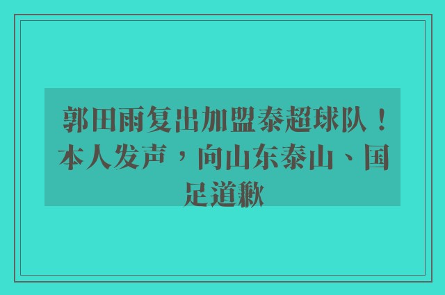 郭田雨复出加盟泰超球队！本人发声，向山东泰山、国足道歉