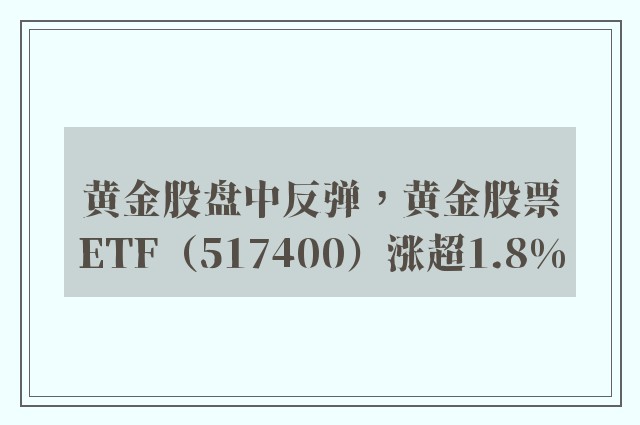 黄金股盘中反弹，黄金股票ETF（517400）涨超1.8%