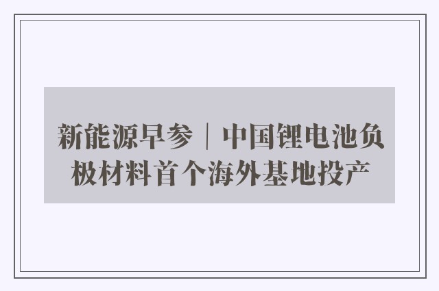 新能源早参｜中国锂电池负极材料首个海外基地投产