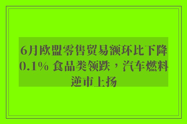 6月欧盟零售贸易额环比下降0.1% 食品类领跌，汽车燃料逆市上扬