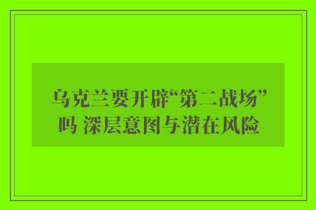 乌克兰要开辟“第二战场”吗 深层意图与潜在风险