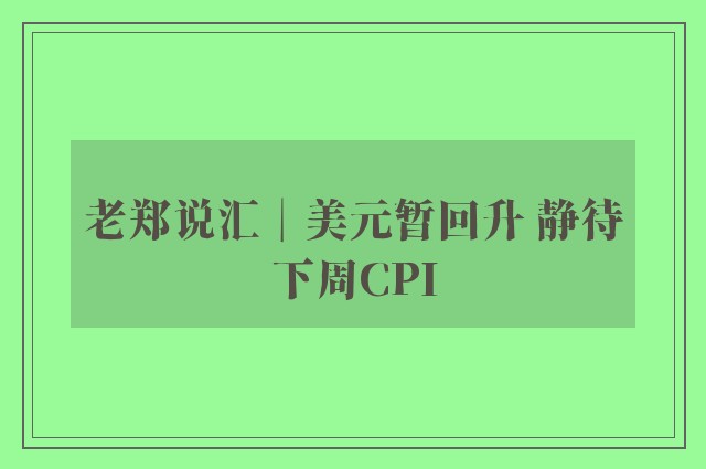 老郑说汇︱美元暂回升 静待下周CPI