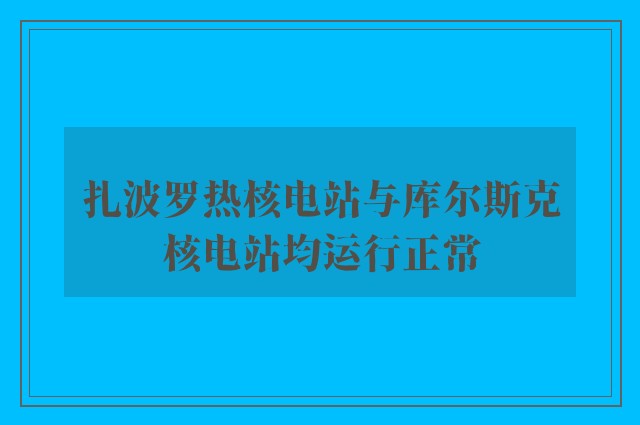 扎波罗热核电站与库尔斯克核电站均运行正常