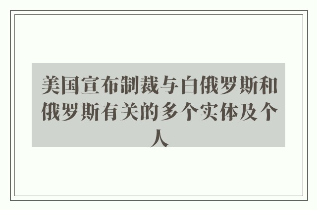 美国宣布制裁与白俄罗斯和俄罗斯有关的多个实体及个人