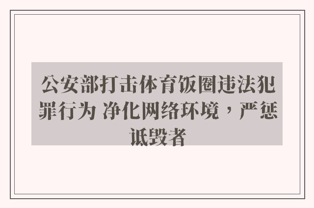 公安部打击体育饭圈违法犯罪行为 净化网络环境，严惩诋毁者