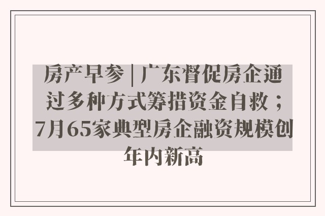 房产早参 | 广东督促房企通过多种方式筹措资金自救；7月65家典型房企融资规模创年内新高