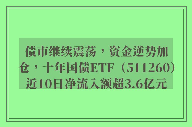 债市继续震荡，资金逆势加仓，十年国债ETF（511260）近10日净流入额超3.6亿元