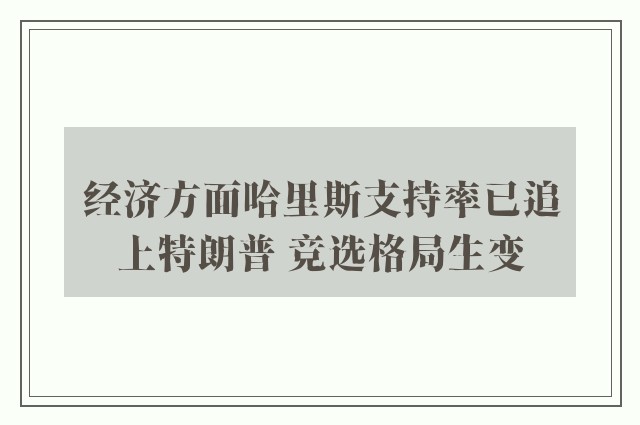 经济方面哈里斯支持率已追上特朗普 竞选格局生变