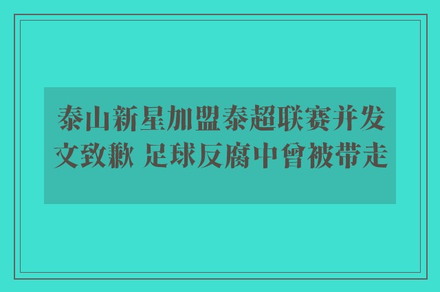 泰山新星加盟泰超联赛并发文致歉 足球反腐中曾被带走