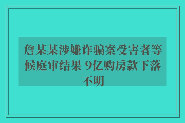 詹某某涉嫌诈骗案受害者等候庭审结果 9亿购房款下落不明