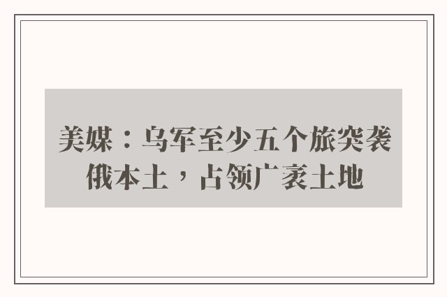 美媒：乌军至少五个旅突袭俄本土，占领广袤土地