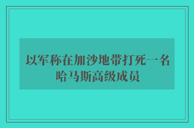 以军称在加沙地带打死一名哈马斯高级成员