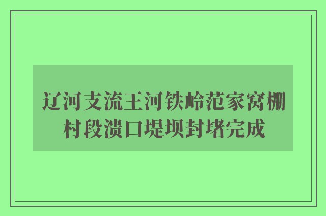 辽河支流王河铁岭范家窝棚村段溃口堤坝封堵完成