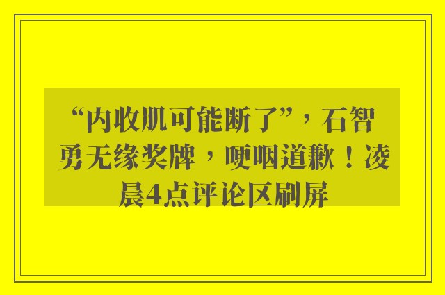 “内收肌可能断了”，石智勇无缘奖牌，哽咽道歉！凌晨4点评论区刷屏