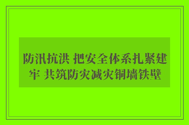 防汛抗洪 把安全体系扎紧建牢 共筑防灾减灾铜墙铁壁