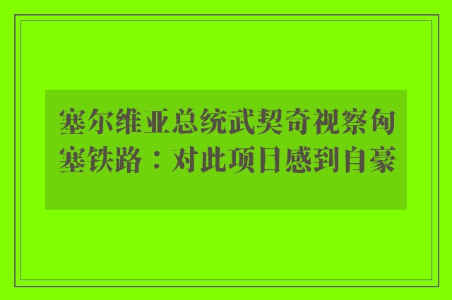 塞尔维亚总统武契奇视察匈塞铁路：对此项目感到自豪