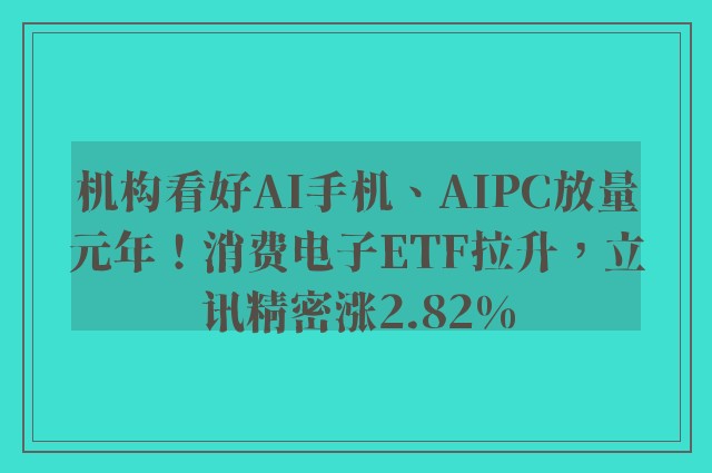 机构看好AI手机、AIPC放量元年！消费电子ETF拉升，立讯精密涨2.82%