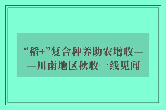 “稻+”复合种养助农增收——川南地区秋收一线见闻