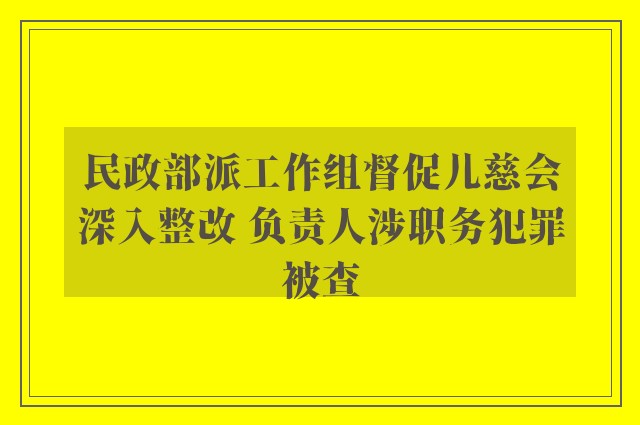 民政部派工作组督促儿慈会深入整改 负责人涉职务犯罪被查