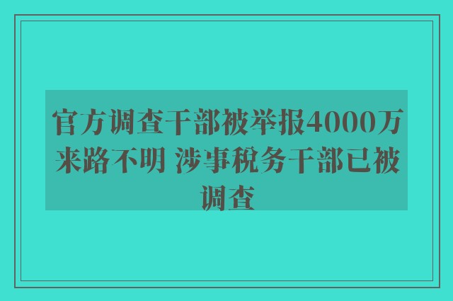 官方调查干部被举报4000万来路不明 涉事税务干部已被调查