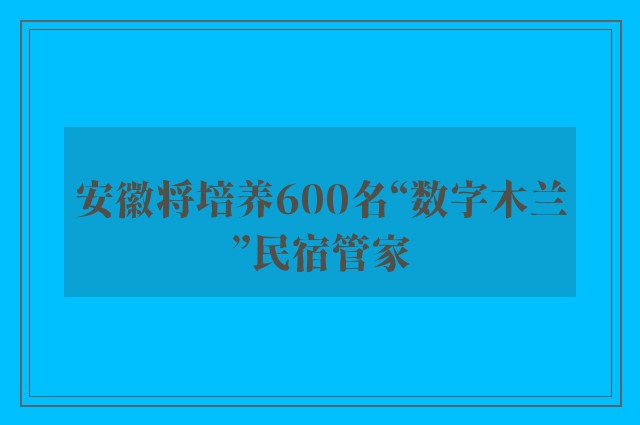 安徽将培养600名“数字木兰”民宿管家