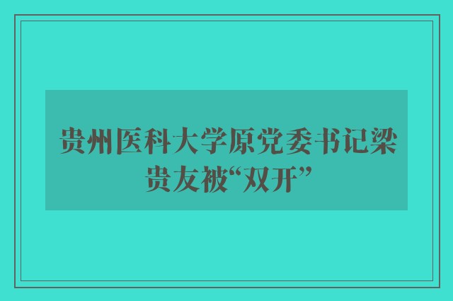 贵州医科大学原党委书记梁贵友被“双开”