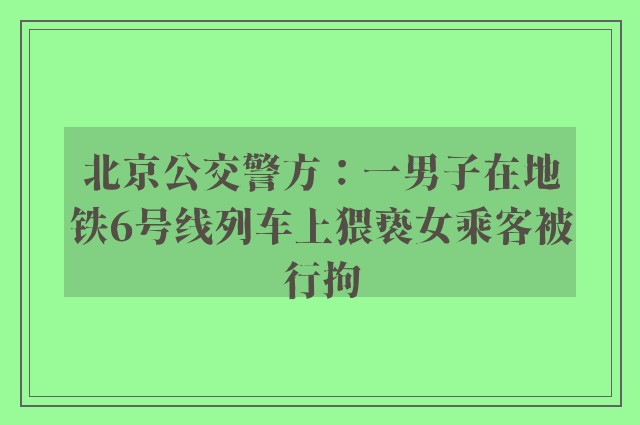 北京公交警方：一男子在地铁6号线列车上猥亵女乘客被行拘