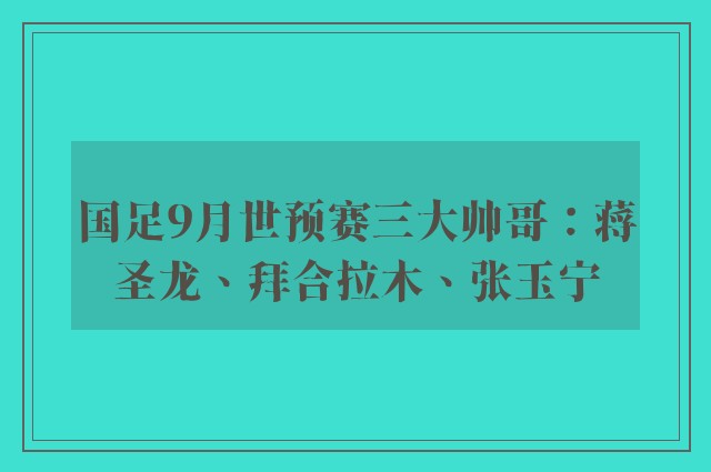 国足9月世预赛三大帅哥：蒋圣龙、拜合拉木、张玉宁