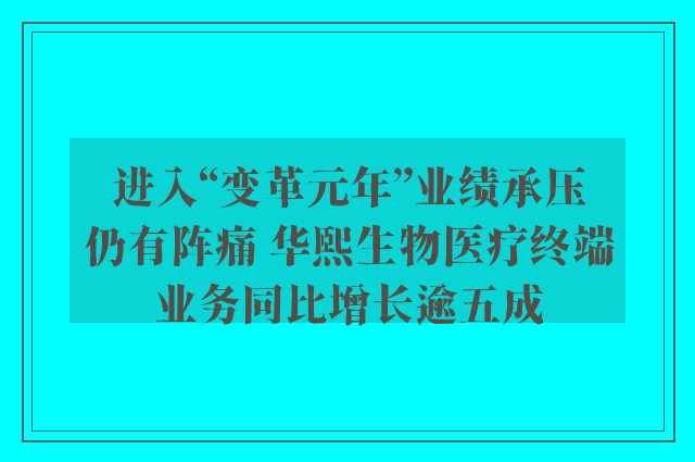 进入“变革元年”业绩承压仍有阵痛 华熙生物医疗终端业务同比增长逾五成