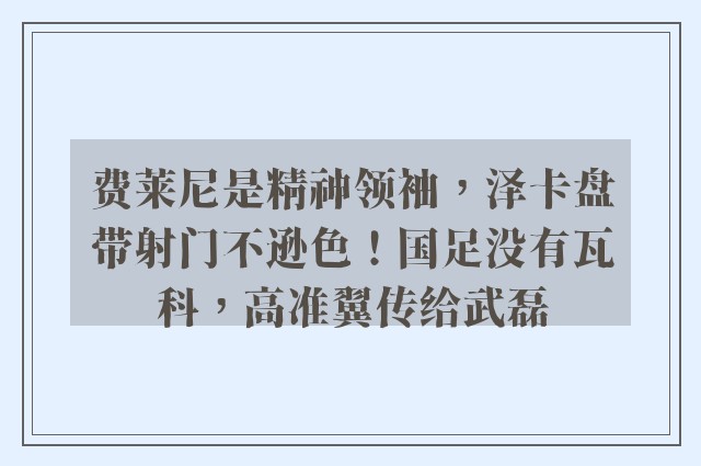 费莱尼是精神领袖，泽卡盘带射门不逊色！国足没有瓦科，高准翼传给武磊