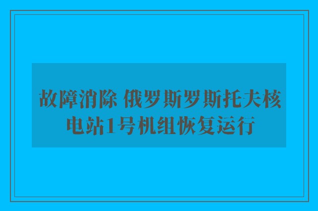 故障消除 俄罗斯罗斯托夫核电站1号机组恢复运行