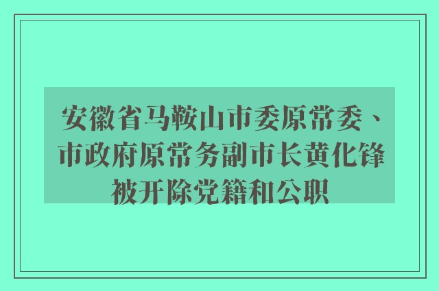 安徽省马鞍山市委原常委、市政府原常务副市长黄化锋被开除党籍和公职