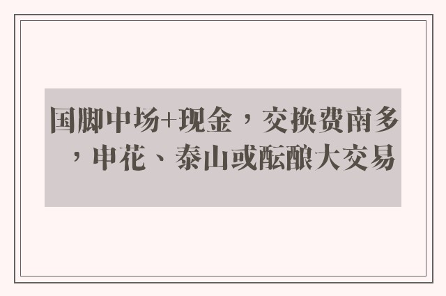 国脚中场+现金，交换费南多，申花、泰山或酝酿大交易