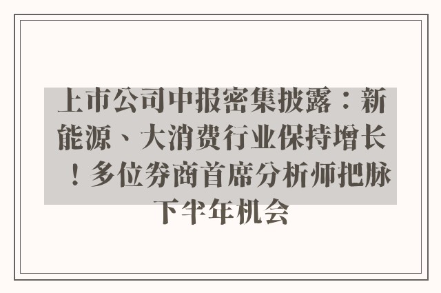 上市公司中报密集披露：新能源、大消费行业保持增长！多位券商首席分析师把脉下半年机会