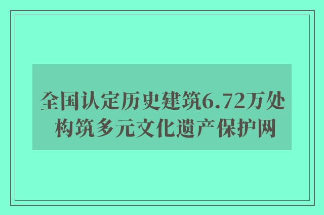 全国认定历史建筑6.72万处 构筑多元文化遗产保护网