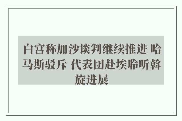 白宫称加沙谈判继续推进 哈马斯驳斥 代表团赴埃聆听斡旋进展