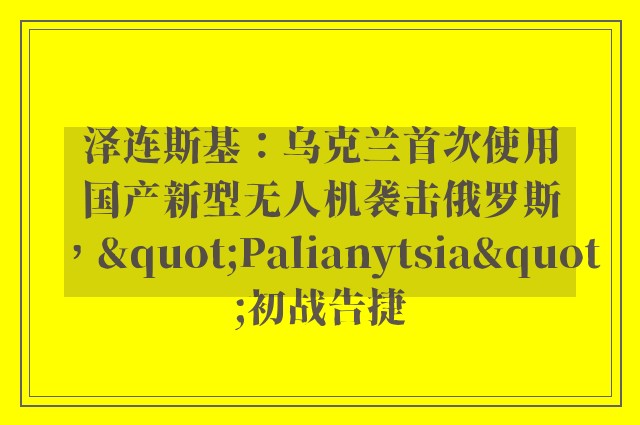 泽连斯基：乌克兰首次使用国产新型无人机袭击俄罗斯，"Palianytsia"初战告捷