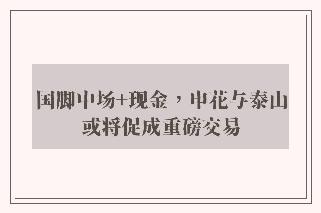 国脚中场+现金，申花与泰山或将促成重磅交易