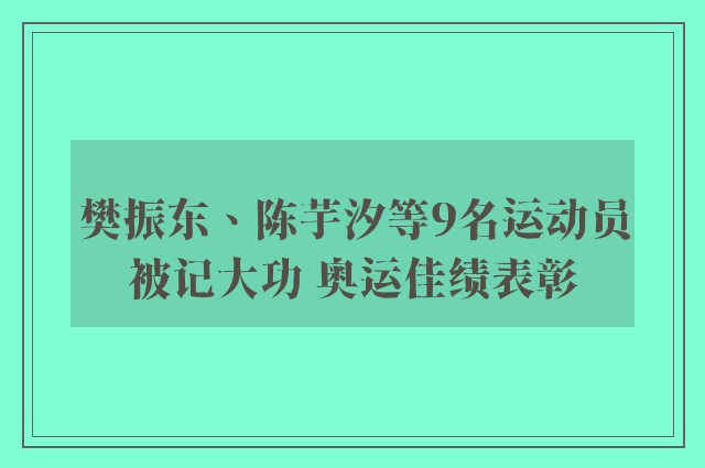 樊振东、陈芋汐等9名运动员被记大功 奥运佳绩表彰