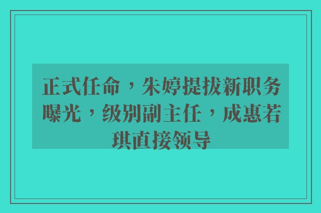 正式任命，朱婷提拔新职务曝光，级别副主任，成惠若琪直接领导