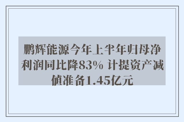 鹏辉能源今年上半年归母净利润同比降83% 计提资产减值准备1.45亿元