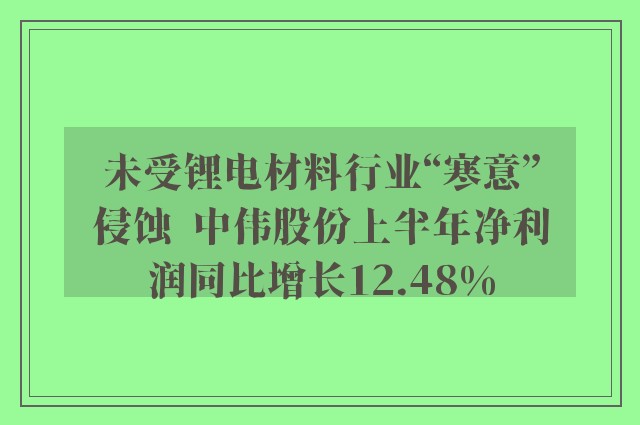 未受锂电材料行业“寒意”侵蚀  中伟股份上半年净利润同比增长12.48%