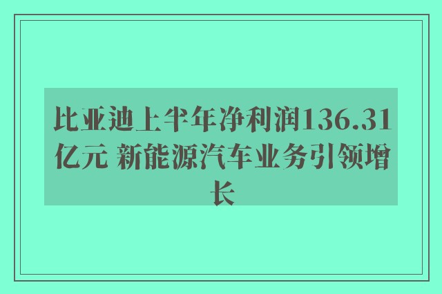 比亚迪上半年净利润136.31亿元 新能源汽车业务引领增长