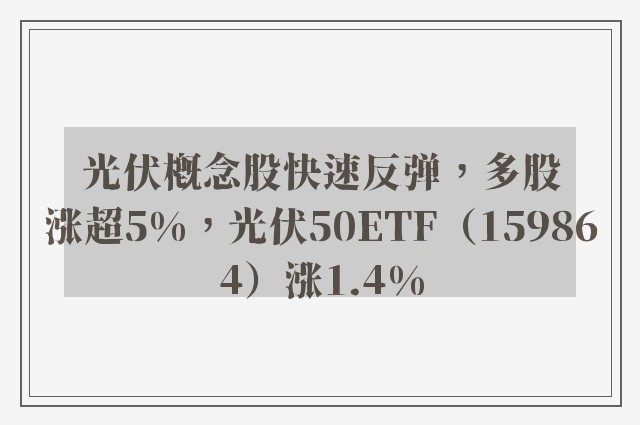 光伏概念股快速反弹，多股涨超5%，光伏50ETF（159864）涨1.4%