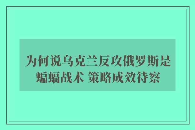 为何说乌克兰反攻俄罗斯是蝙蝠战术 策略成效待察