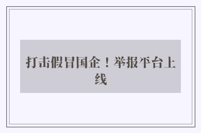 打击假冒国企！举报平台上线